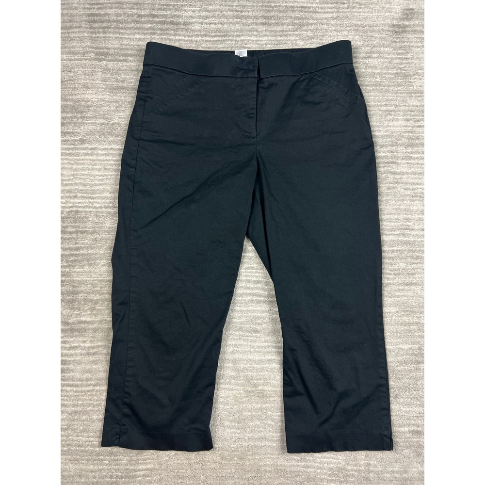 Laura Scott Pants Women 8 Black Cropped Capri Straight Leg Cotton Stretch Work
